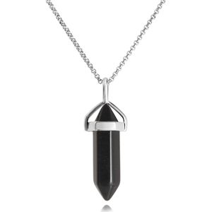 Black Onyx Crystal Stone Pendant Necklace New!